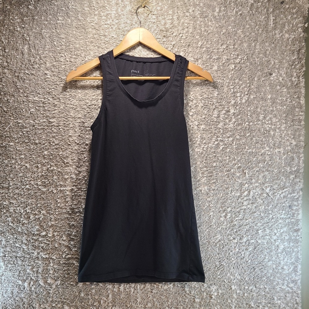 PACT Organic Cotton Tank Top Womens S Black Stretch Fit Casual Sustainable